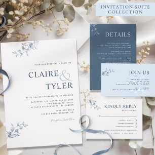 Elegant Modern Minimal Blue Wedding Uitnodiging