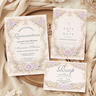 Lavendel Blush Barok Quinceañera Save The Date