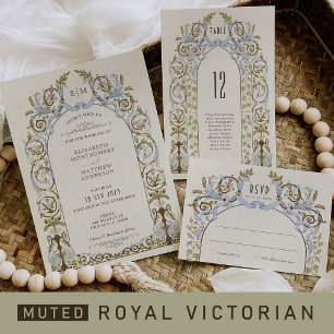 Gedempte Royal Victoriaans Bruiloft RSVP  Florals Kaart