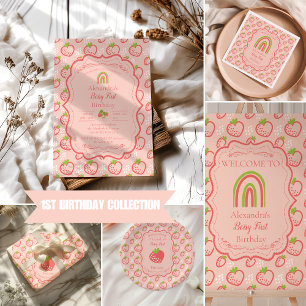 Berry Eerste Verjaardag 1e Verjaardag Aardbei Cadeaupapier