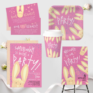 Kute Girly Bunny met Pastel Pink Stippen Party Kaart