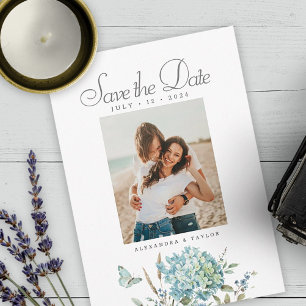 Blue Botanical Bohemian Waterverf Wedding Kaart