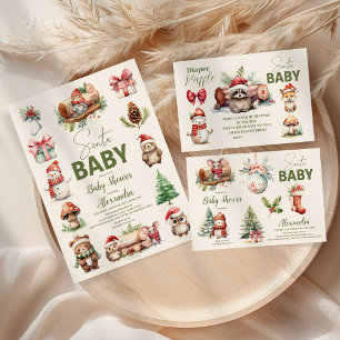 Santa Baby Woodland Winter Christmas Baby shower Servet