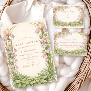 Vintage Iris En Klokjes Botanische Baby Shower Kaart
