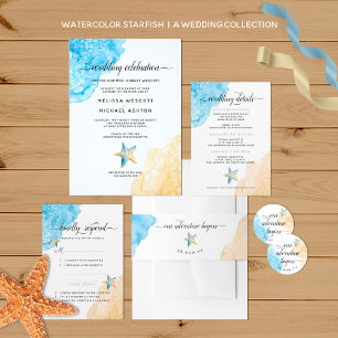 Waterverf Zee + Sand Modern Beach Event Bruiloft Kaart