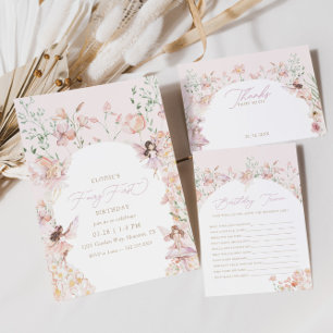 Fairy Pink Floral Meisjes Verjaardag Bedankkaart