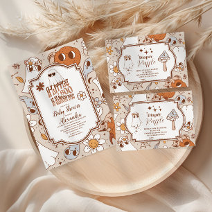 Retro Groovy Halloween Little Boo Baby shower Papieren Bordje