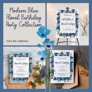 Modern Blauw Bloemen Verjaardagsfeest Dank u Ronde Sticker