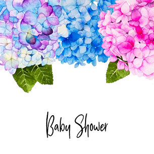 Roze en Blauwe Waterverf Bloemen Krans Baby shower Kaart