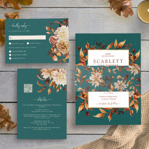 Blauwgroen Herfst Floral Wedding Kaart