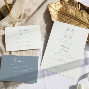 Elegante fotocollage Dusty Blue Wedding Bedankkaart