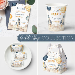 Space Galaxy Raket Schip Verjaardagsfeest Kaart