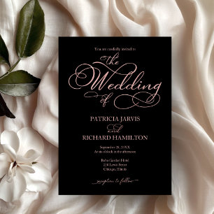 Zwarte Roos Goud Folie Calligrafie Elopement Trouw Kaart