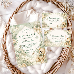 Elegante Groene Teddybeer Baby Shower Servet