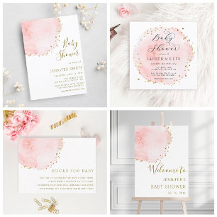 Blush Roze Waterverf Circle Baby shower Vierkant Kaart