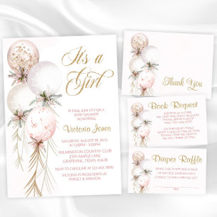 Blush Pink Balloon Baby shower Invitation Kaart