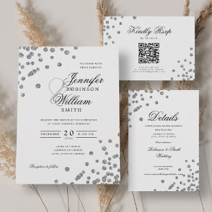 Elegant Script Wedding Silver Glitter Confetti Kaart
