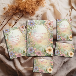 Blush roze Floral Quinceanera Celebration Save The Date