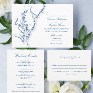 Cape May New Jersey Elegant Navy QR Wedding All In One Uitnodiging