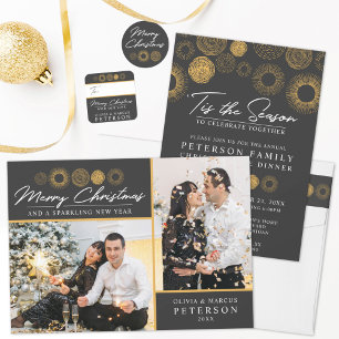 Retro Christmas Gold Burst Vakantie Diner / Feest Kaart