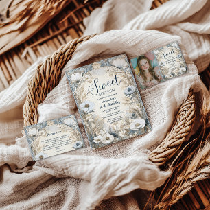 Ivoor Wilde Bloem Art Nouveau Sweet Sixteen Bedankkaart