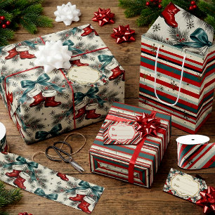 Kerstman Kerstmis Laarzen & Strikken Cadeaupapier