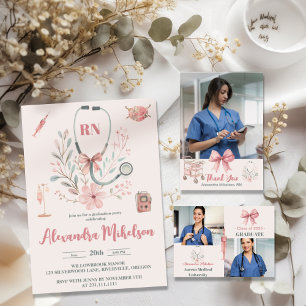 Pink 2 Foto Waterverf Nursing School Afstuderen Aankondiging