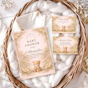 Klassieke Tuin Teddybeer Baby Shower in Houtlandst Kaart