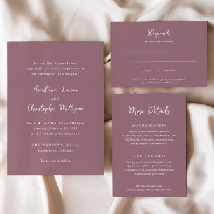 Mauve Modern Handschrift Elegante bruiloft RSVP Kaartje