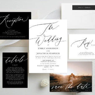 De foto van het huwelijk Modern Black en White Save The Date
