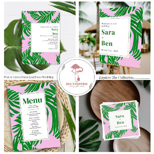 Moderne roze + groene strand bruiloft QR-code RSVP All In One Uitnodiging