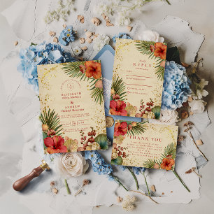 Trouw met Vintage Tropische Bloemen Bedankkaart