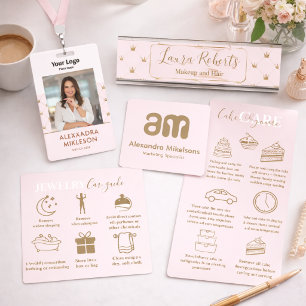 Elegant Kroon Patroon Roze Bureau Naambordje