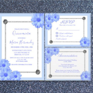 Light Blue Floral Elegant Quinceanera RSVP Kaartje