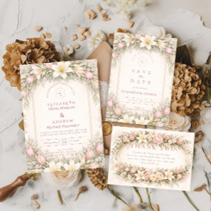 Tulpen- en leliebloementuin bruiloft met blos bedankkaart