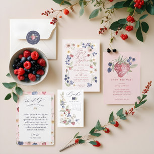 Berry Sweet Floral & Berry Basket Baby shower Kaart