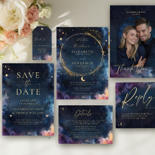 Celestial Gold Midnight Blue Wedding Save the Date