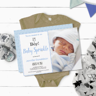 Het is een jongen! Blue Baby Sprinkle Photo Invita Kaart