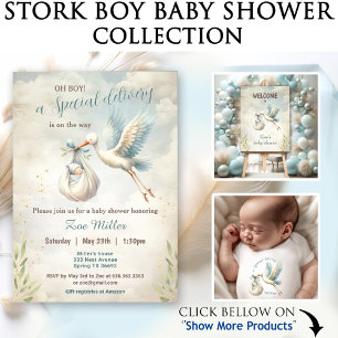 Speciale Levering Blauw  Ooievaar Baby shower Kaart
