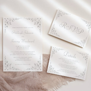 Elegant Silver Script Botanical Lijst Wedding Kaart