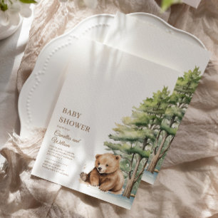 Adventure Awaits Woodland Teddy Bear Baby shower Kaart