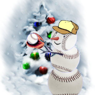 Baseball Snowman Kerstmis Feestdagen Kaart