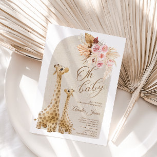 Baby Roze Pampas Grass Giraffe Baby shower Papieren Bordje
