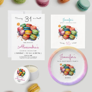 Mooie Kleurrijke Franse Macaron Koekjes Waterverf Papieren Bordje