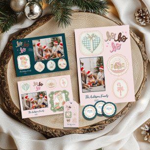 Retro roze groene kerst feestdagenkaart