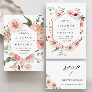 Botanische Floral Garden Blush Hexagon Wedding Kaart