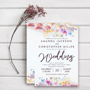 Pastel Waterverf Floral Wedding All In One Uitnodiging