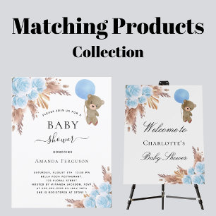Baby shower pampas gras teddy draagt een blauwe be flyer