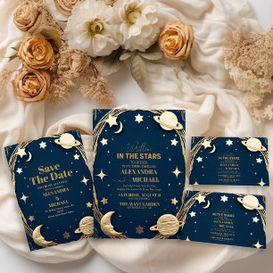 Hemelse Marine Gouden Halve Maan bruiloft RSVP Kaartje