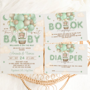Green Teddy Bear Baby shower Kaart